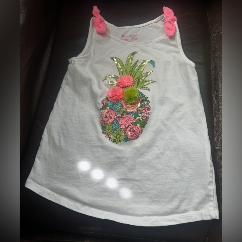 Isaac Mizrahi Girl’s White Floral Embellished Pineapple Tank Top Super Cute!